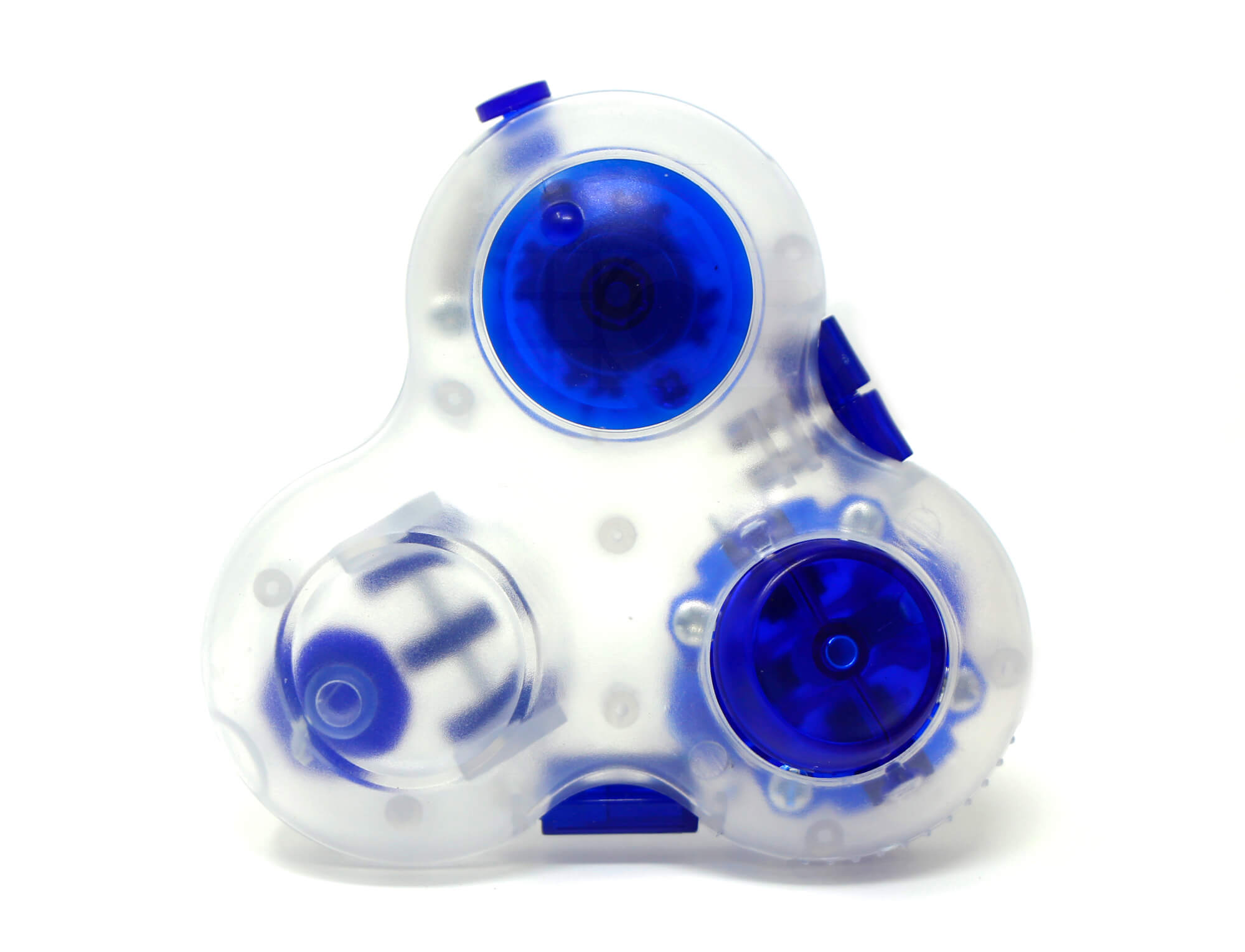 Cubo O2 Spinner QiYi azul em mão mostrando o tamanho compacto do fidget toy