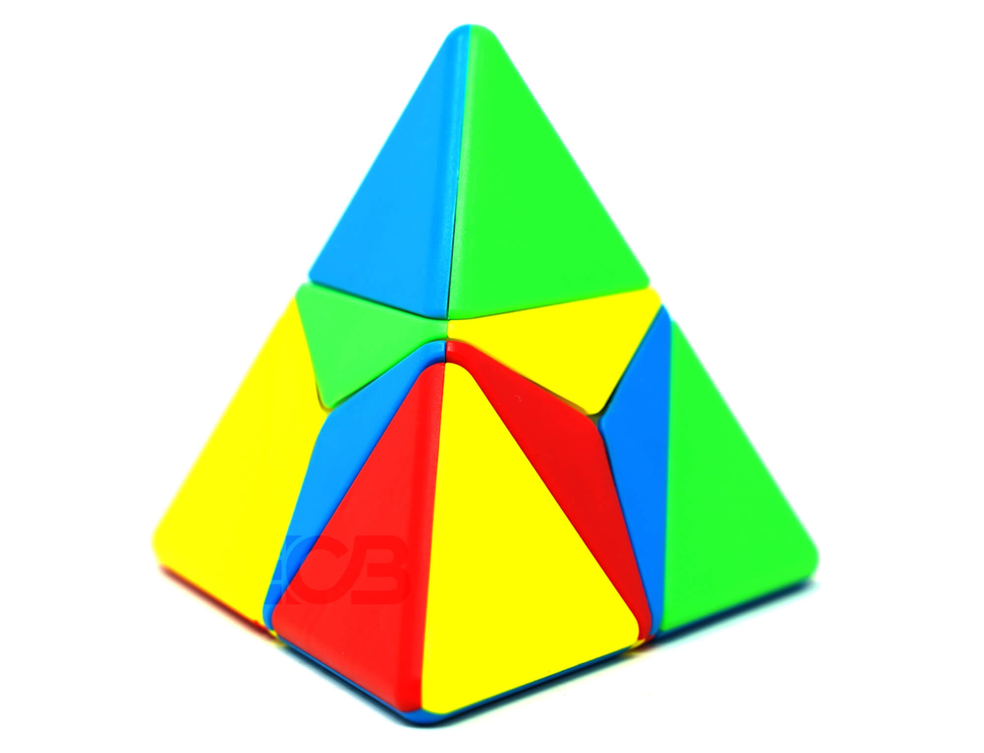 Pyraminx Pyramid Baby Fanxin colorido (stickerless) — vista frontal mostrando as faces da pirâmide