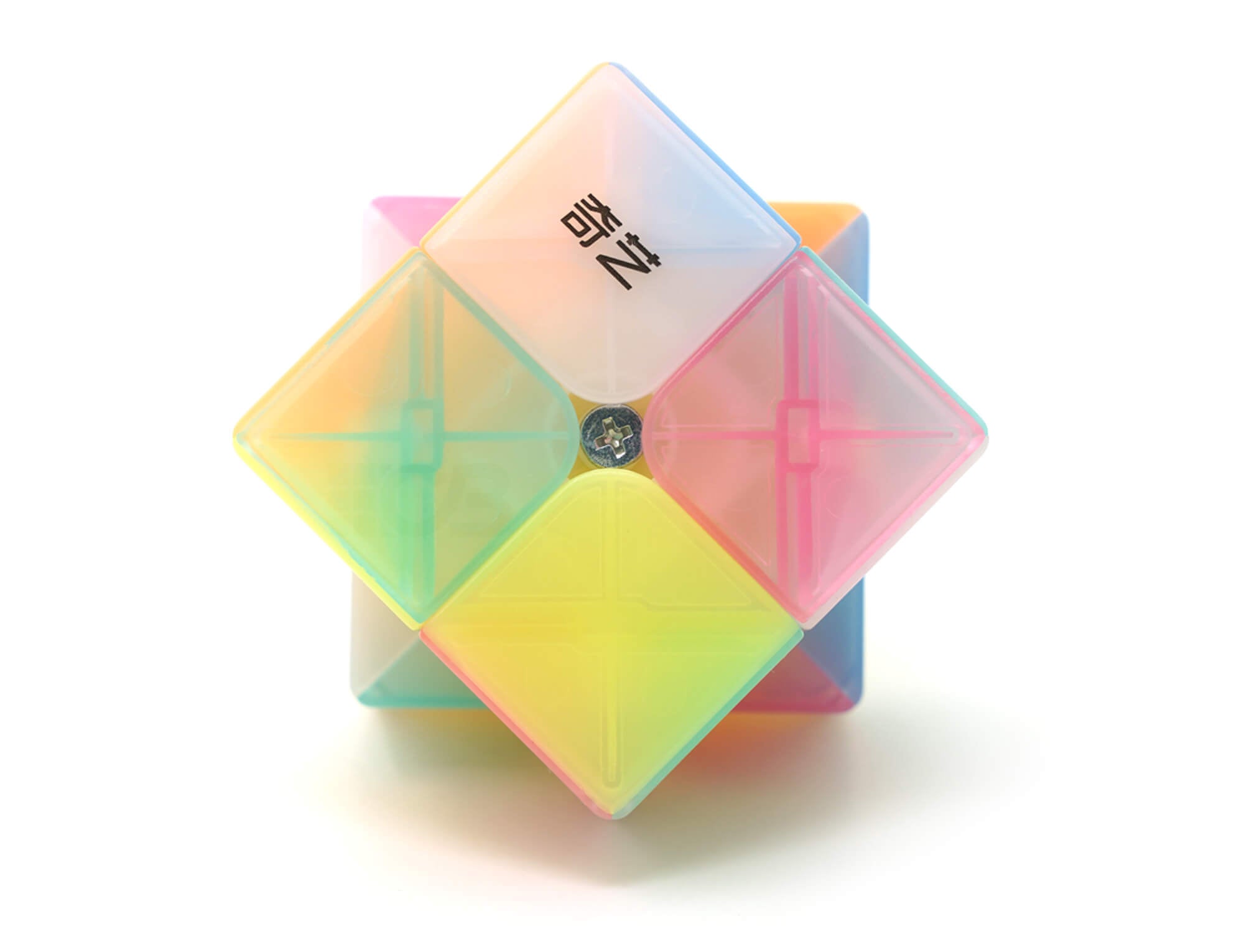 Detalhe das peças translúcidas do QiDi S Jelly 2x2 QiYi em fundo neutro
