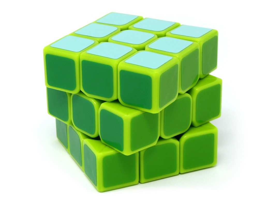 Cubo Mágico 3x3 Fellow Cube Green com todas as peças em tons de verde — vista frontal