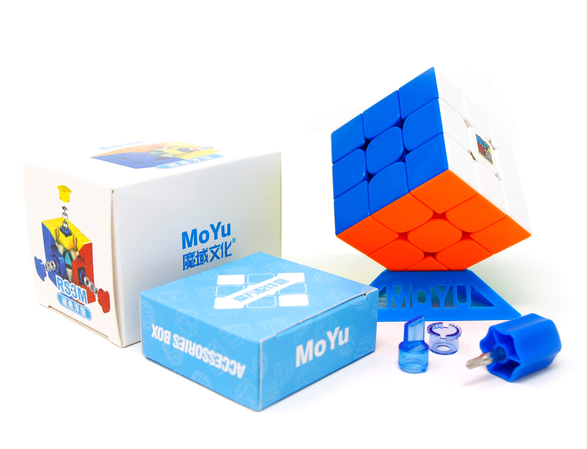 RS3M 2021 MagLev MoYu em ângulo lateral destacando o acabamento Stickerless multicolorido