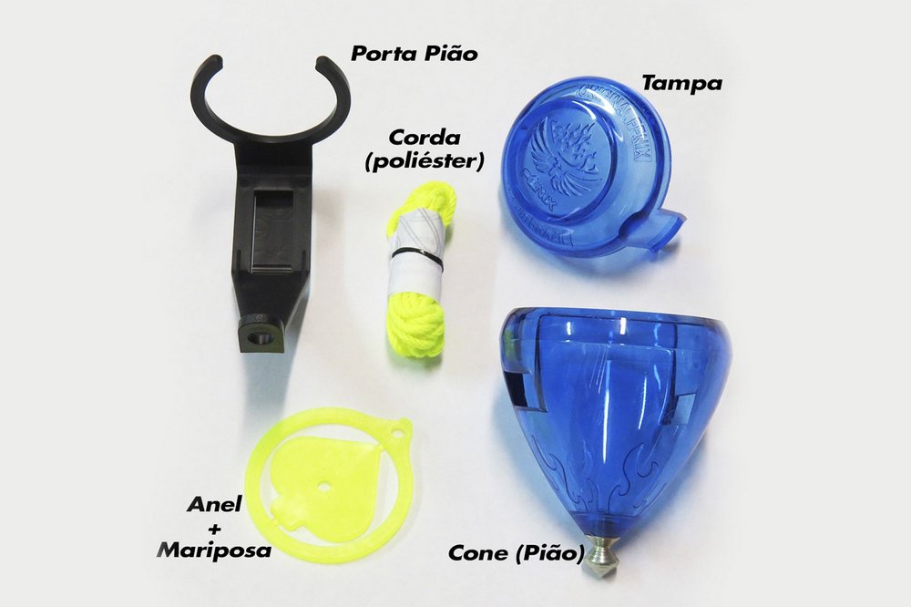 Detalhe dos relevos internos do Pião Fênix Campanha na cor azul