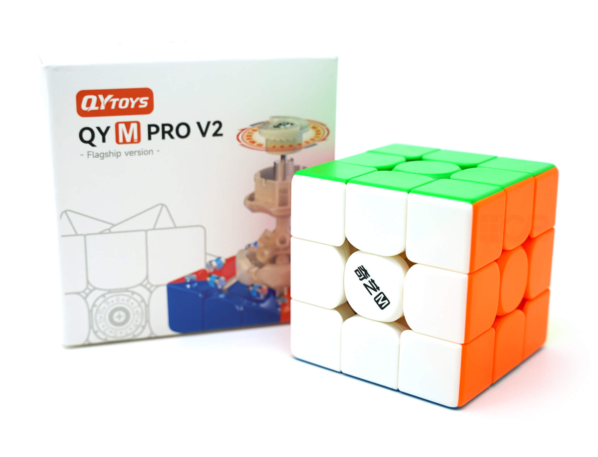 Vista traseira do cubo mágico QiYi M Pro V2 com cores vibrantes