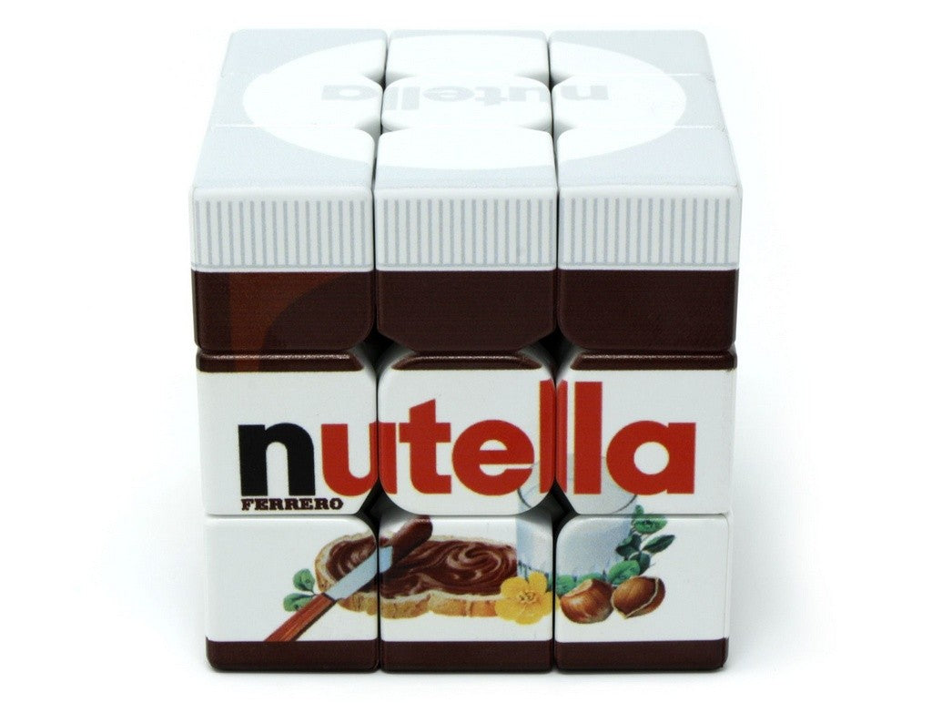 Cubo Mágico 3x3 personalizado com estampa Nutella — vista frontal mostrando as faces coloridas com o design do pote