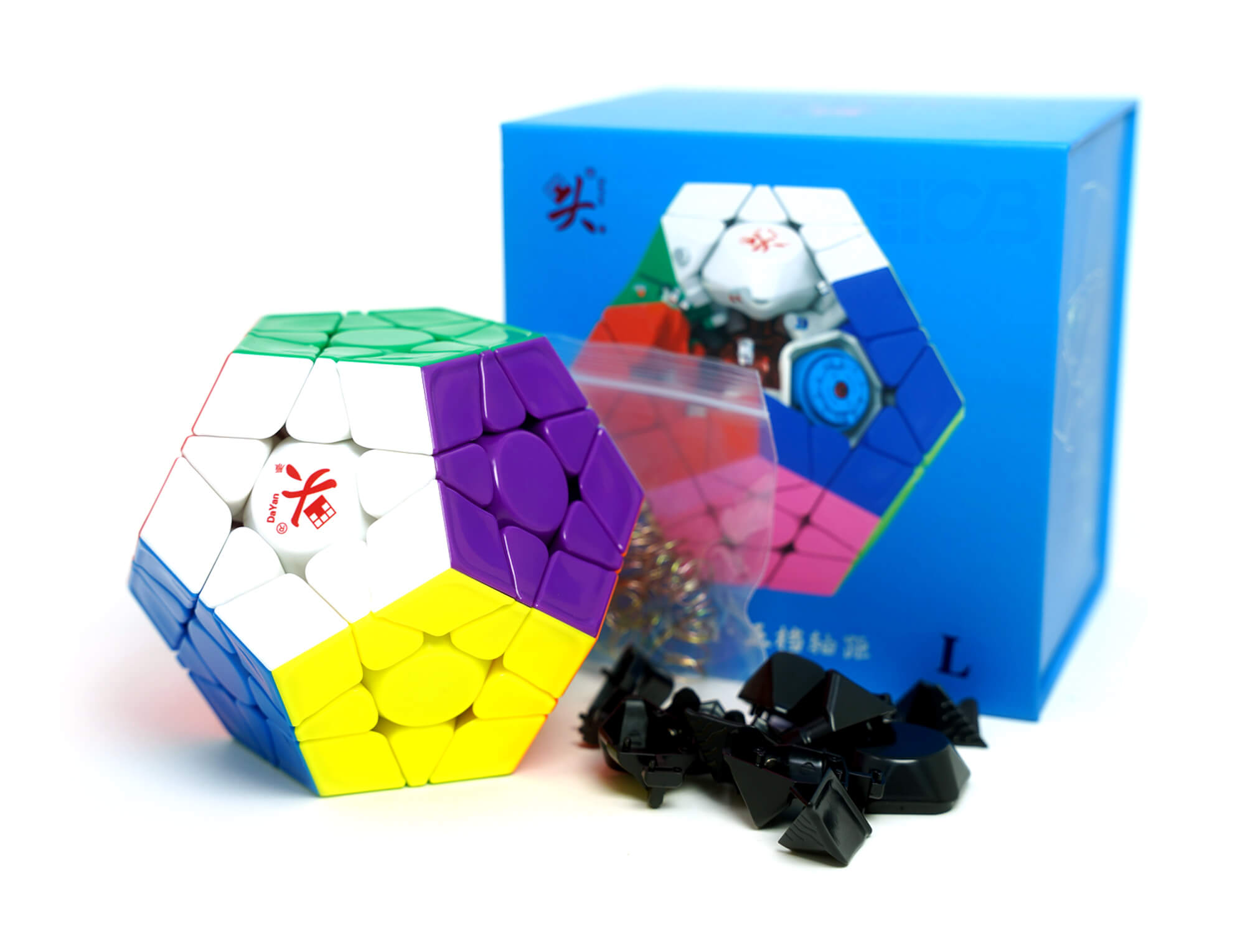 Megaminx DaYan Pro Large em posição de giro mostrando a fluidez do mecanismo magnético