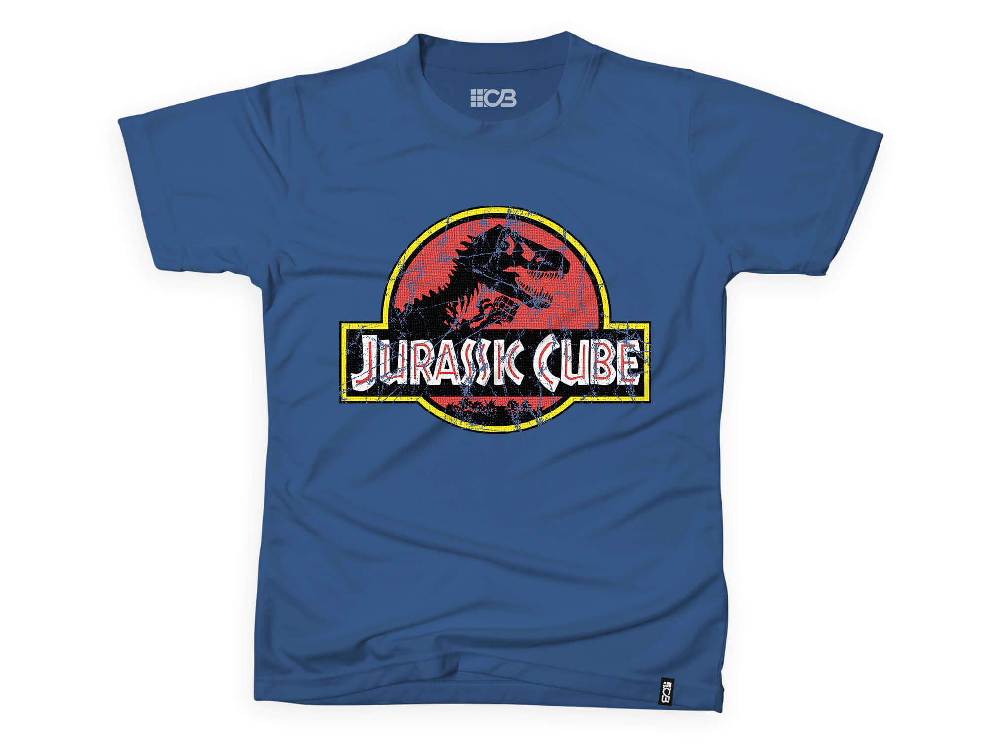 Camiseta Jurassic Cube masculina — vista de costas ou ângulo lateral
