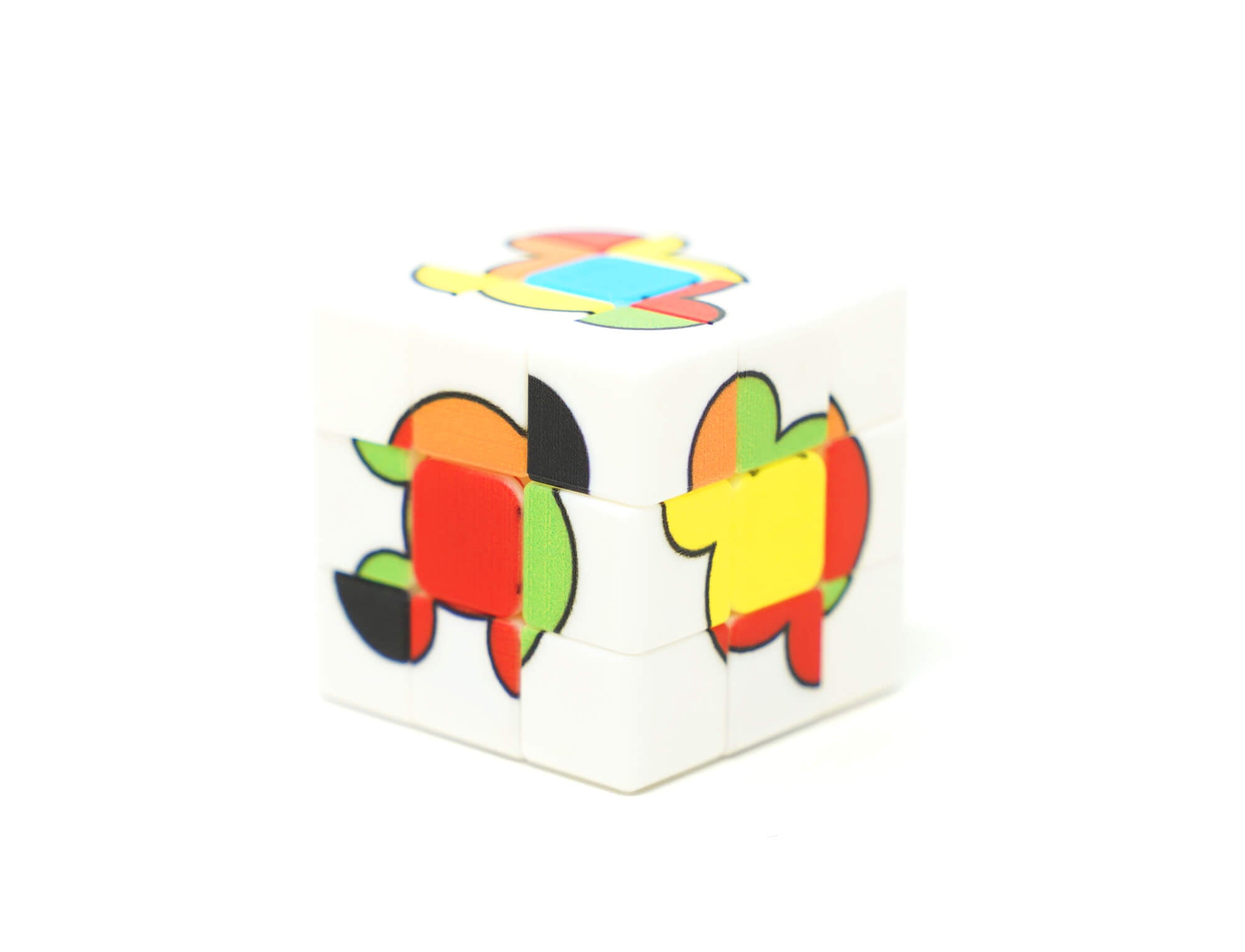 Mini Cubo Mágico Mouse sobre superfície plana — visão superior com todas as faces personalizadas