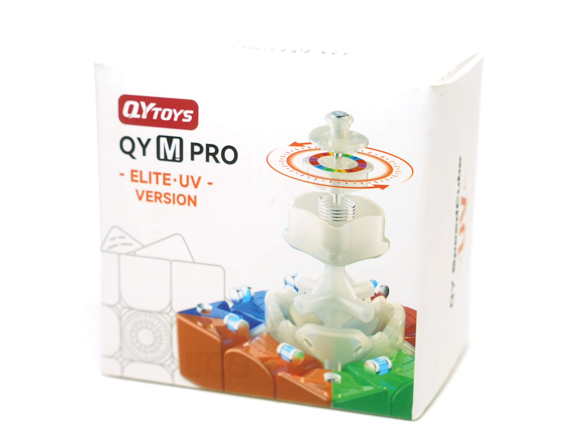 Embalagem do QiYi M Pro Elite com o cubo mágico 3x3 ao lado