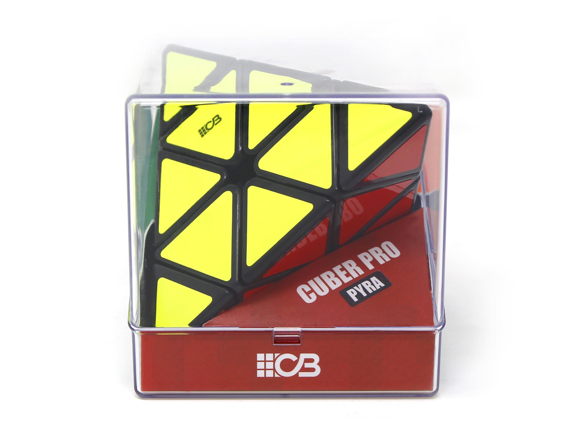Pyraminx Cuber Pro ângulo lateral mostrando as três faces coloridas