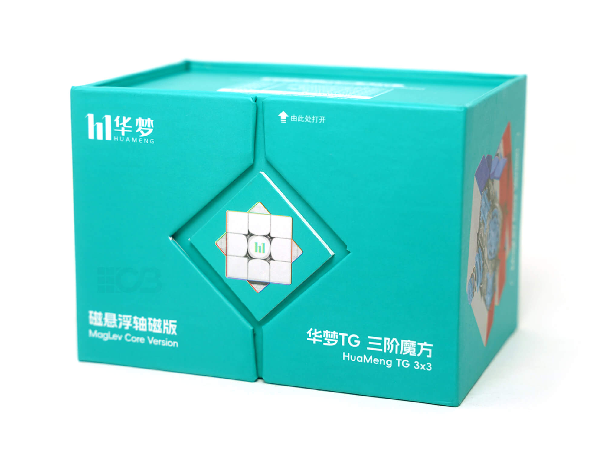 Cubo Mágico 3x3 MoYu HuaMeng TG MagLev Ball Core em vista frontal, acabamento stickerless
