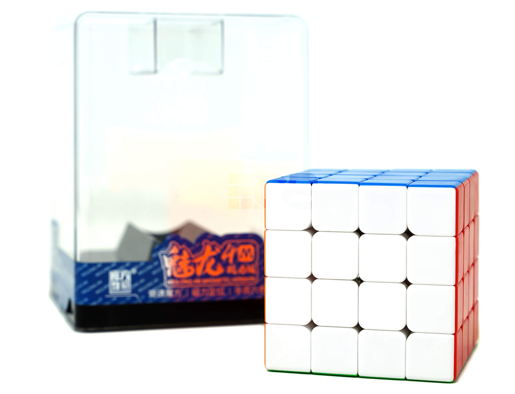Cubo Mágico 4x4 Meilong Magnético MoYu — comparativo de tamanho com a mão