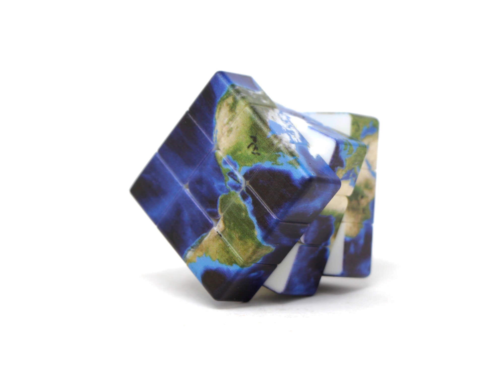 Mini Cubo Mágico Planet 30 mm com os 6 continentes impressos nas faces, vista frontal