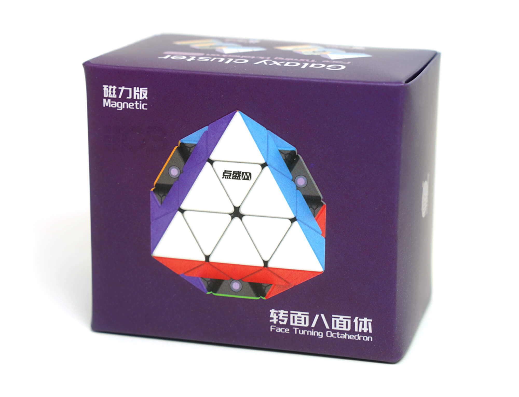 FTO Octaedro Diansheng Black Internal — embalagem e puzzle ao lado