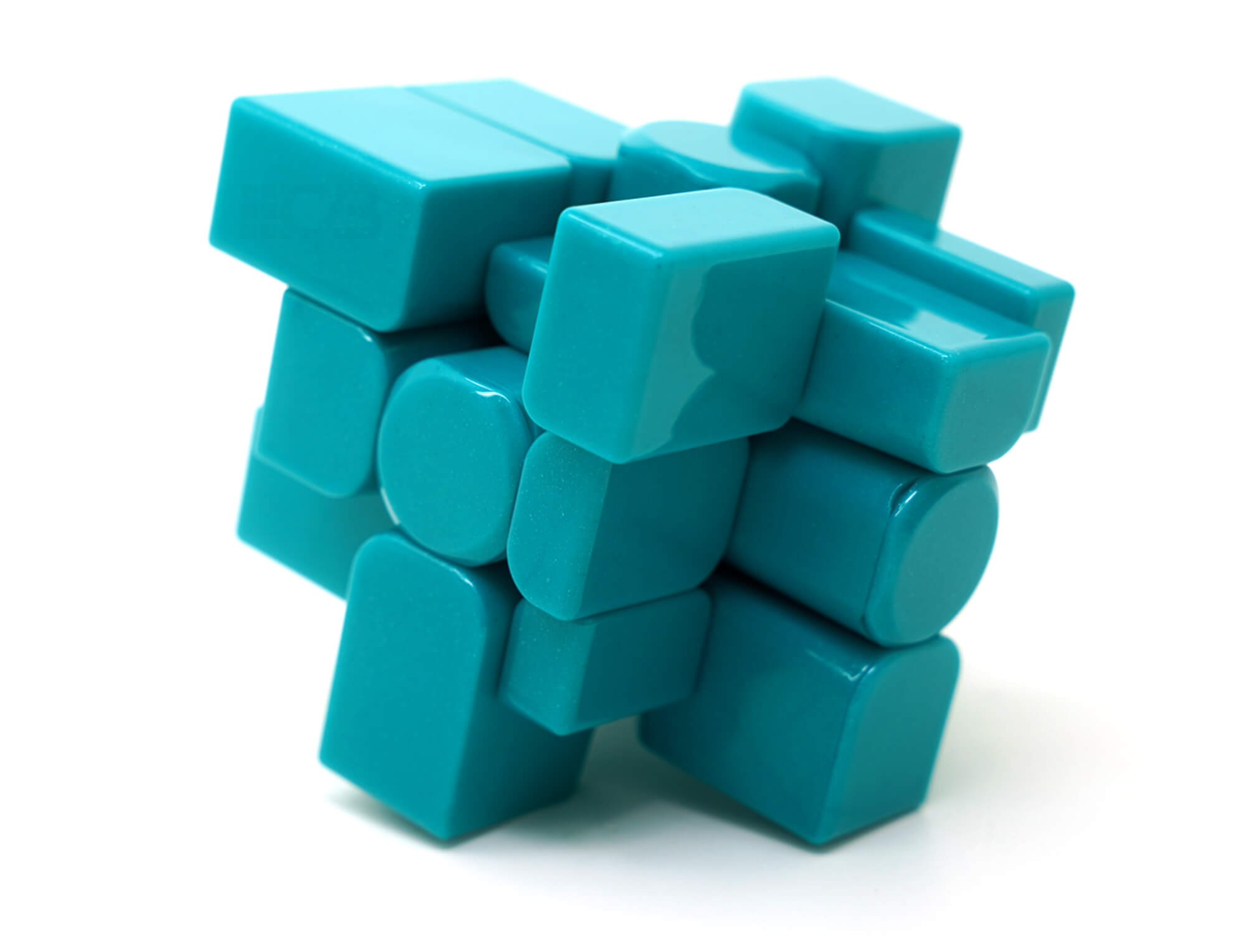 Detalhe das peças do Mirror Blocks MoYu Mofang V2 com acabamento UV verde